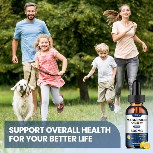 Triple Magnesium Complex Supplement-Liquid Magnesium Glycinate, Citrate, Malate Liquid Drops 500mg with Ashwagandha, L-Theanine, Vitamin B6 for Ca...